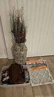 Overall lot with vase, bin, filters