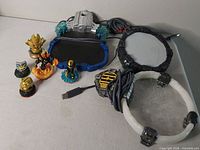 Overview of portals and figures laid out on table