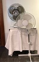 Front view of both fans showing size difference and design