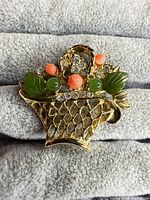front view showing basket design, cabochons and rhinestones