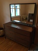 Front view of dresser with attached mirror