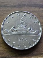 Reverse showing Voyageur canoe design, date 1968, denomination