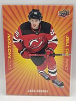 Front view of Jack Hughes promotion card