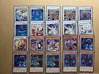 All 20 Yu-Gi-Oh! 1st Edition holographic cards laid out