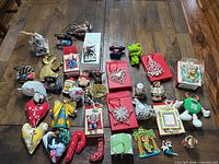 Full layout of assorted ornaments on table