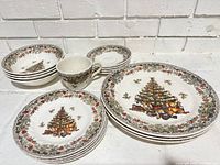 Full view of all dinnerware pieces stacked and spread