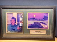 Full view of framed signed John Daly double-photo display with plaque