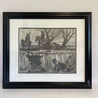 full view of framed graphite drawing