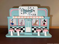 Front view of wooden Mickey’s Diner music box