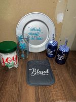 All six items grouped on tabletop