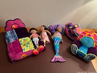 All three dolls with bed, chaise lounge and armchair