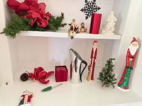 Overall view of holiday items on two shelves