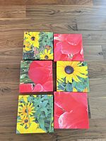 All six canvas prints arranged to show floral images and size