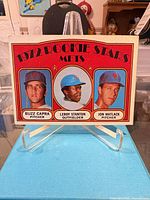 Front of 1972 Topps Mets Rookie Stars card on stand