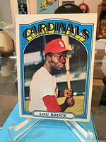 Front view of Lou Brock #200 Topps card on stand