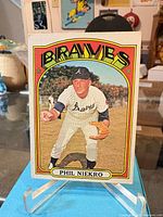 Front view of 1972 Topps Phil Niekro card on stand