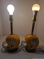 Front view showing both helmet lamps with bulbs installed
