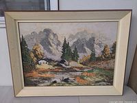 Framed oil landscape painting front view
