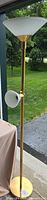 Full view of brass finish floor lamp with both shades