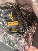 Browning tag showing brand, size S, model and material