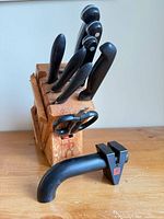 Knife block with inserted knives and shears