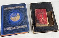 Front covers of blue "Life of Jesus" book, black leather New Testament, and red pocket Bible