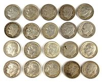 Obverse view of 20 Roosevelt dimes