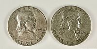 Obverse of both Franklin half dollars showing dates 1952 and 1957-D