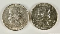 Obverse of both Franklin half dollars showing dates 1962-D and 1963-D