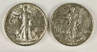 Obverse of both coins showing dates 1933 and 1943 with Walking Liberty design