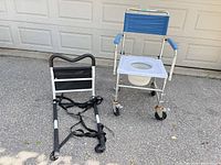 Med+ wheeled commode chair and Drive bed rail side by side