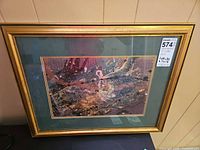 Front view of framed mineral artwork showing entire piece and auction tag