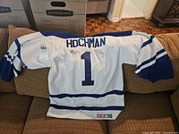 Rear view showing name Hochman, number 1, autographs, CCM logo