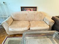 Front view of sofa with slipcover in place