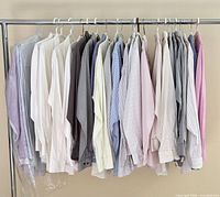 Full rack view showing quantity and color range of shirts