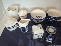 All nine blue and white porcelain items arranged together