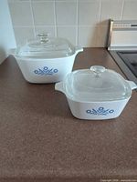 Both casserole dishes with lids displayed on countertop