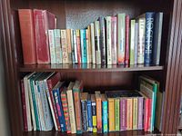 Three shelves showing full lot of mixed books