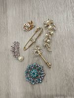 all six brooches on surface
