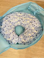 Pillow inside opened storage bag