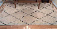 Full view of ivory wool shag rug under furniture