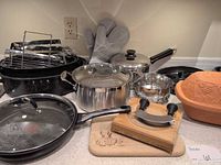Group shot of entire cookware assortment on countertop