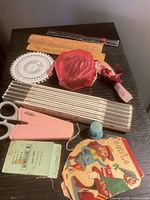 Group view of all sewing items laid out on table