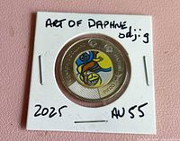Reverse side in holder showing multicolour Daphne Odjig design