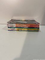 Spine view of all fifteen stacked paperbacks