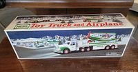Front view of boxed 2002 Hess Toy Truck and Airplane