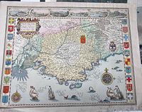 Full view of colour reproduction map showing decorative border, southern France detail