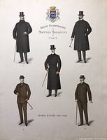 Full view of the 1901 fashion lithograph with crest, five male figures and text