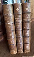 Spines showing gilt titles, raised bands, leather condition