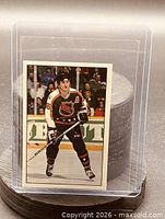 Front of Panini 1989-90 sticker card #184 featuring Mario Lemieux